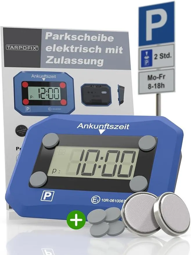 Tarpofix® Parkscheibe elektrisch mit Zulassung | Elektronische Parkscheibe mit Zulassung | Automatische & Digitale Parkscheibe mit Batterie | Parkuhr elektronisch mit Zulassung | PKW Auto Gadget
