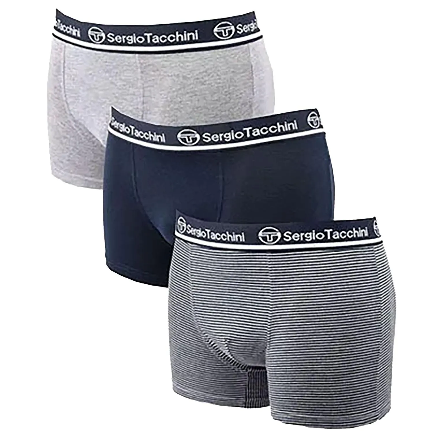 Herren Boxerhorts “Sergio Tacchini” 3er Pack Hellgrau-Dunkelblau-Gestreift