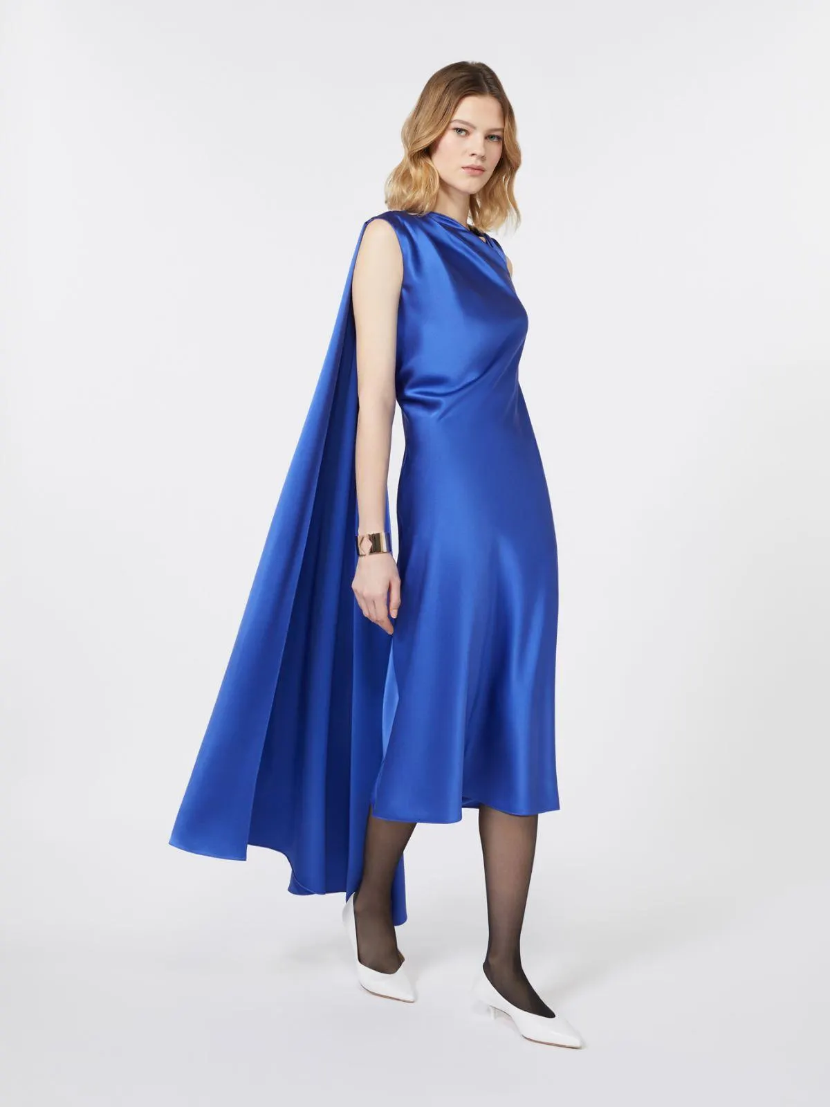 Cocktail-Kleid aus Seidensatin - Lichtblau