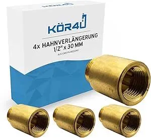 4x kör4u Hahnverlängerung Messing 1/2 Zoll x 30 mm, Gewindeverlängerung, Trinkwasser geeignet