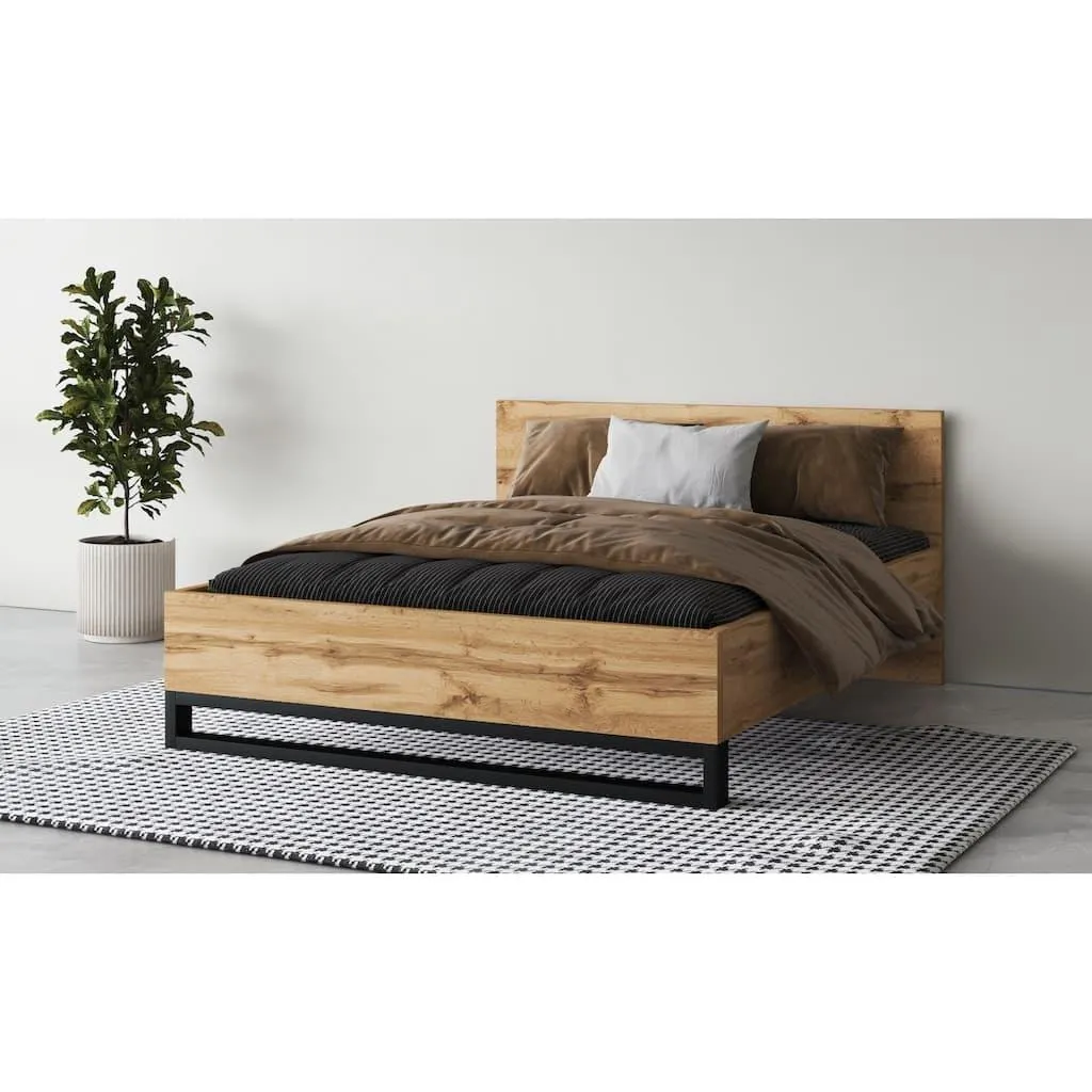 Home affaire Bettgestell »Bronne, Topeseller, Industrial Design« In den Breiten 140cm, 160cm und 180cm, Stauraumbett in drei Breiten, stabil mit Kufen in Metalloptik