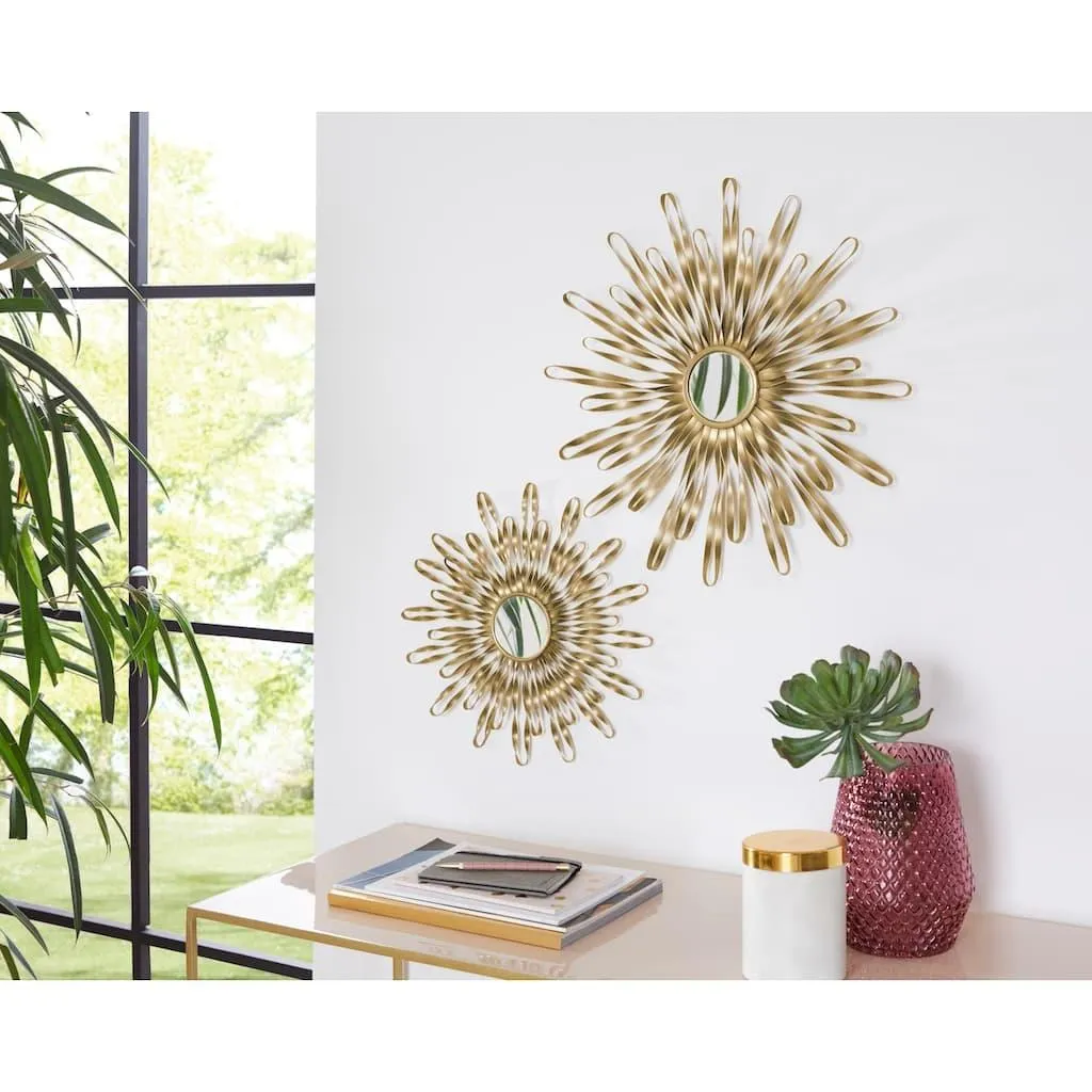 OTTO home Wanddekoobjekt »Sonne, goldfarben, im 2er Set: 35 und 46cm« Wanddekoration aus Metall mit kleinem Spiegel in der Mitte