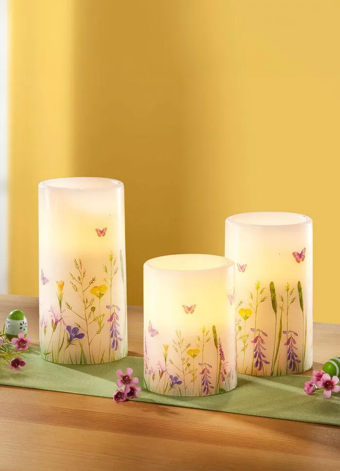 LED-Echtwachskerzen, 3er-Set, mit Fernbedienung