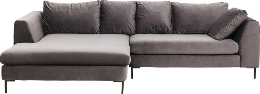 Ecksofa Gianni Velvet Grau Links Schwarz