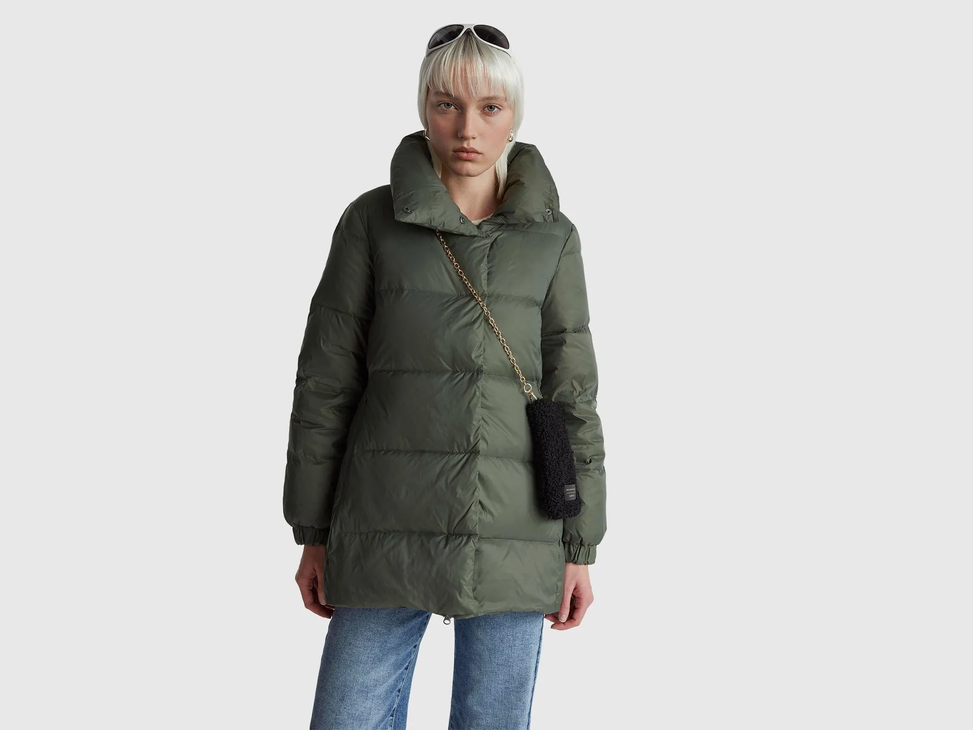 Long puffer jacket with recycled down
