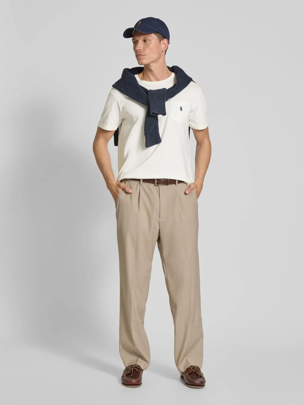 Regular Fit T-Shirt aus Baumwoll-Leinen-Mix in offwhite