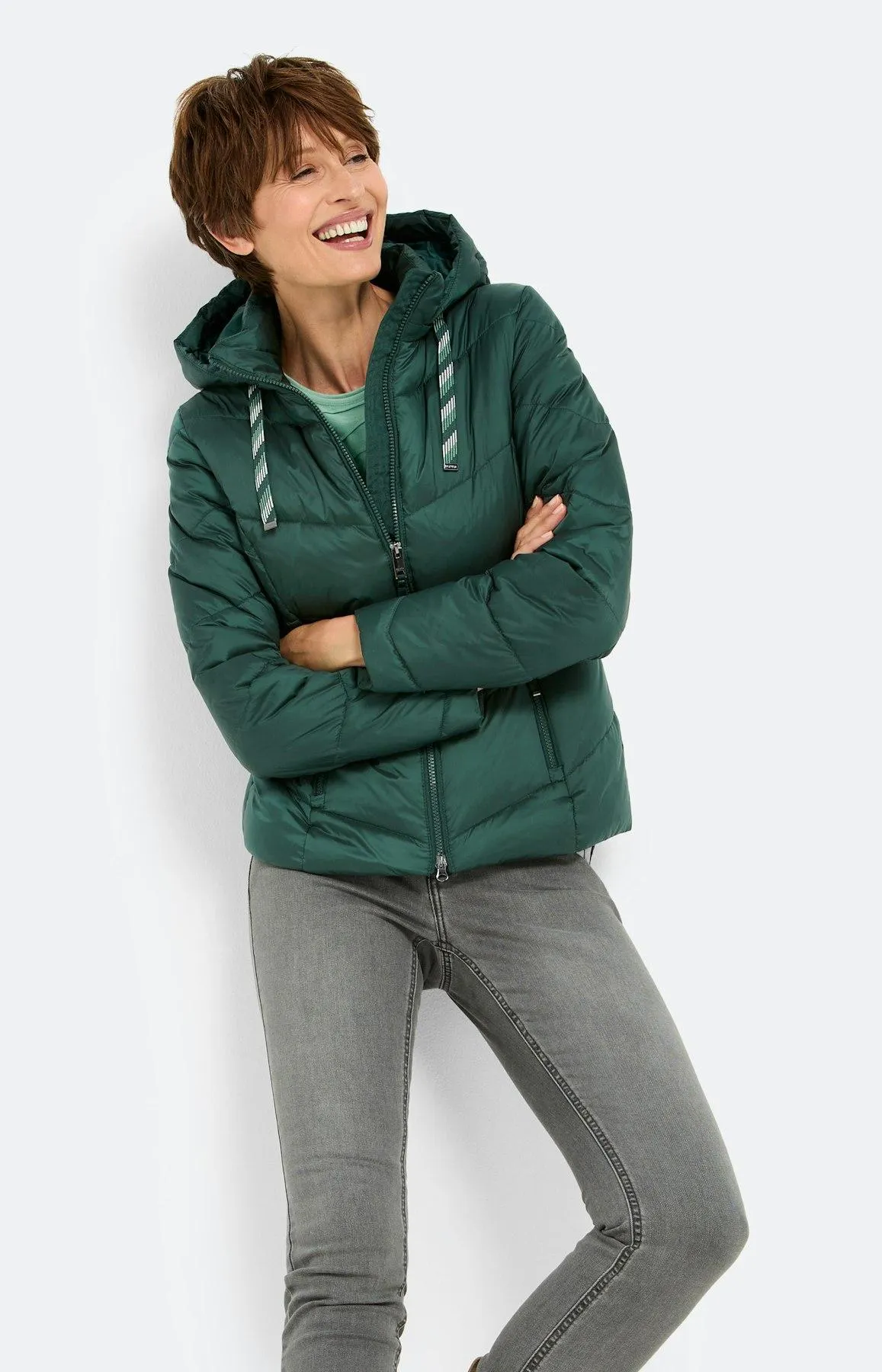 Steppjacke mit Zip-Taschen, dunkelgrün