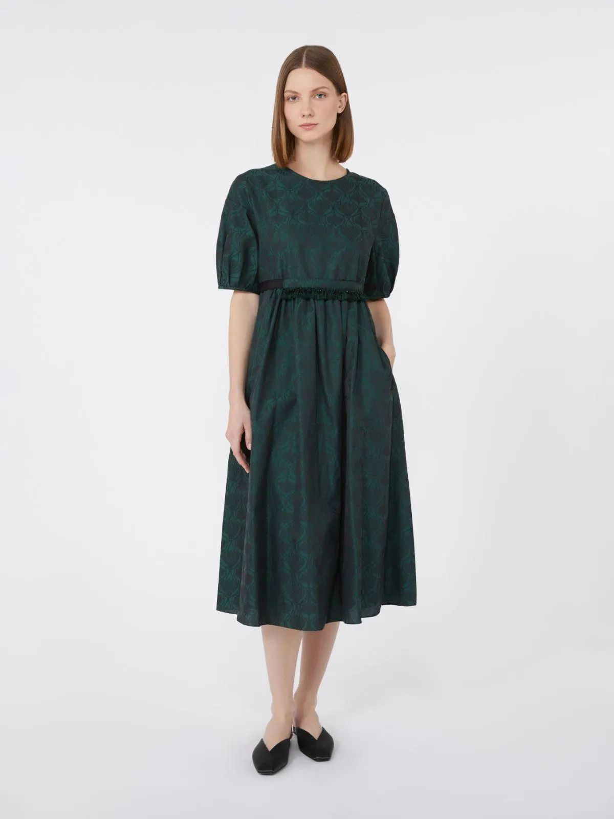Kleid aus Baumwoll-Jacquard - Gruen