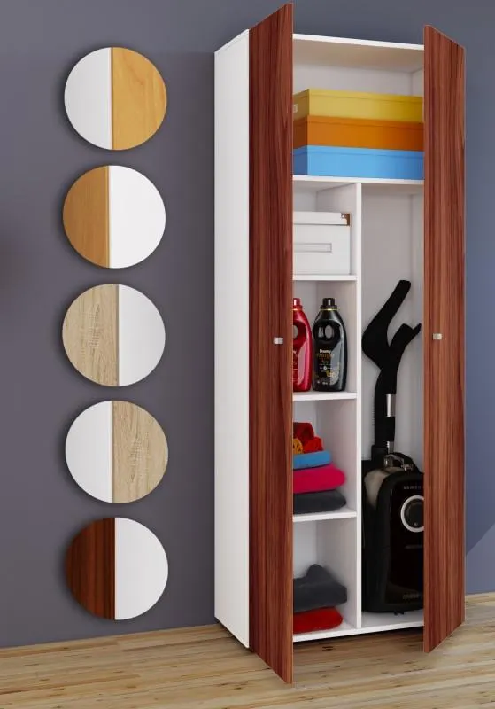 VCM Besenschrank | 6 Fächer | Maße: B. 70 x H. 178 x T. 40 cm | Haushaltsschrank | Mehrzweckschrank | Vandol Weiß / Sonoma-Eiche