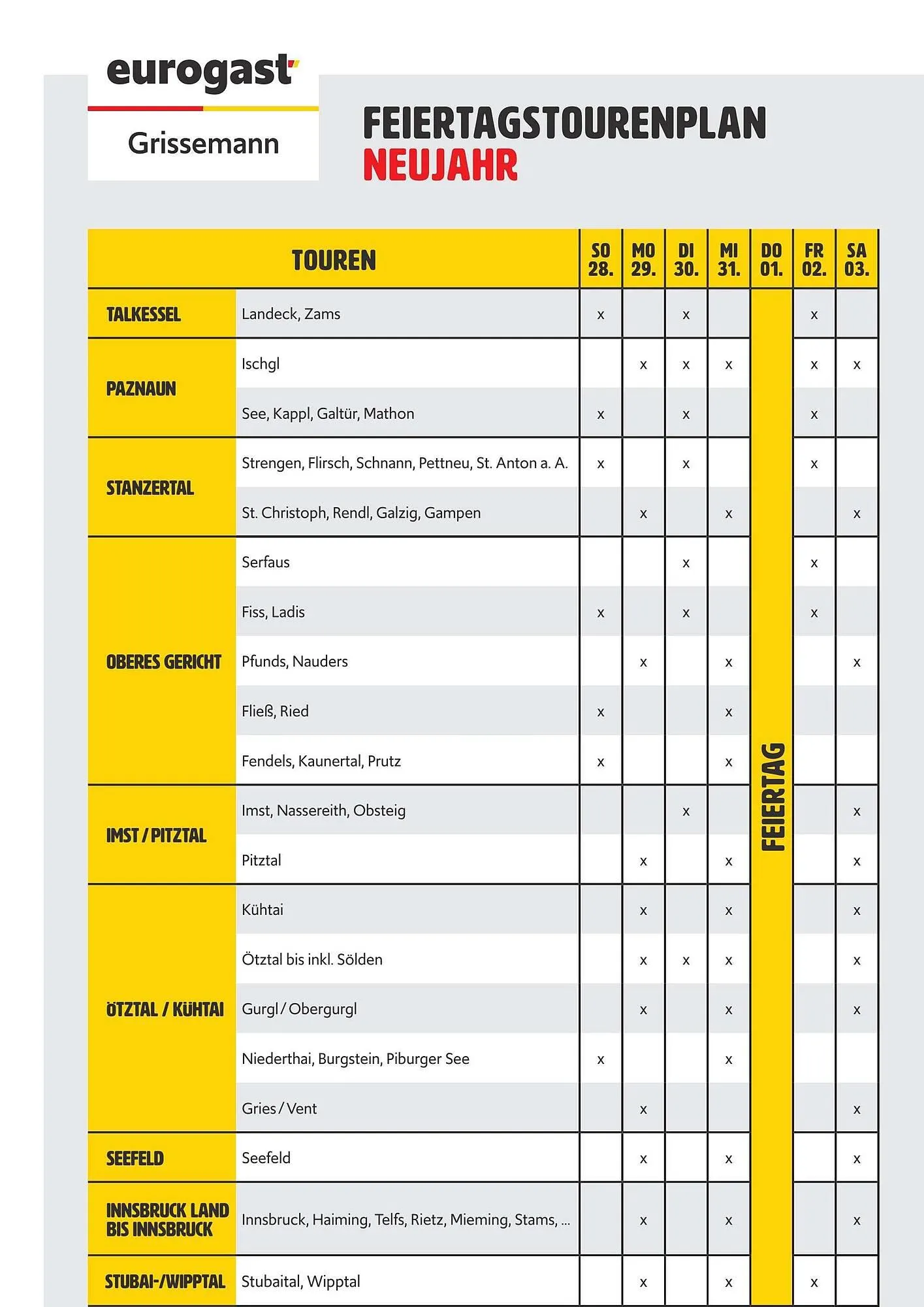 Eurogast Grissemann Flugblatt von 28. Dezember bis 3. Jänner 2026 - Flugblätt seite 1