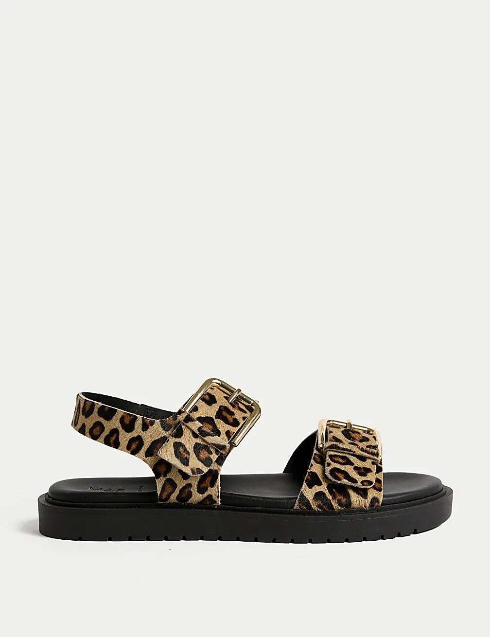 Flache Ledersandalen mit Leopardenprint