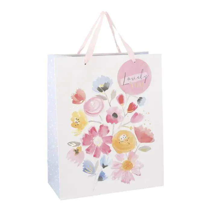 Geschenktüte Floral, Strauß/weiß, 26 x 32 cm