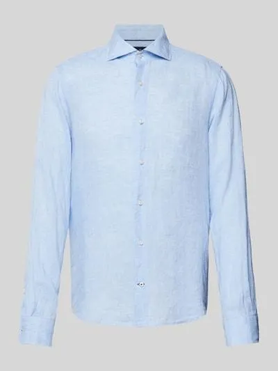 Slim Fit Leinenhemd mit Haifischkragen Modell 'Pai' in hellblau