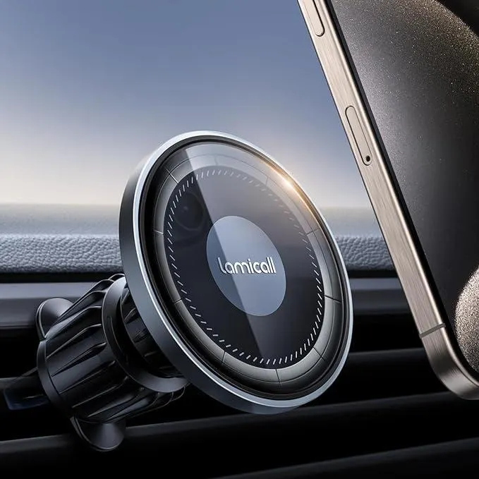 Lamicall Handyhalterung Auto für MagSafe Autohalterung - [2024 HD-Glas-Platte] Stark Magnetische Handyhalter Auto Lüftung, KFZ Handy Halterung Magnet für iPhone 15 14 13 12 Pro Max, Alle Smartphone