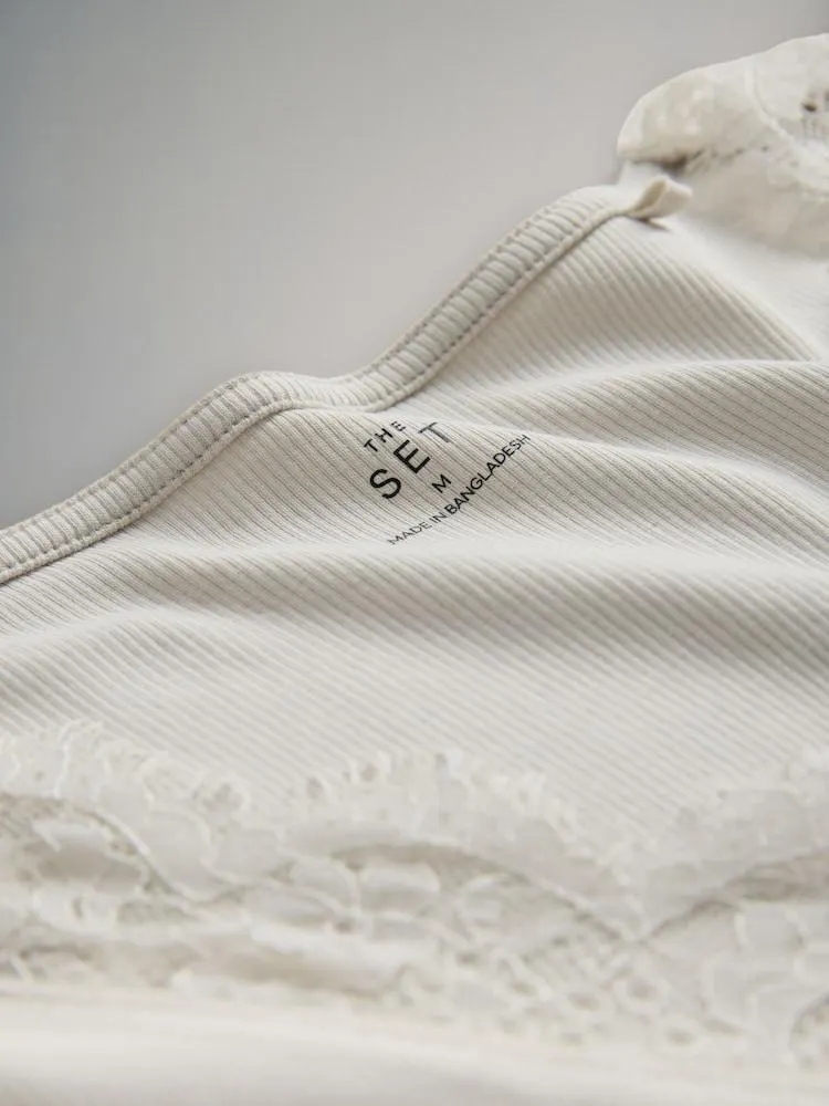 The Set 4 Pack Long Sleeve V-Neck Ribbed Lace Trim T-Shirt