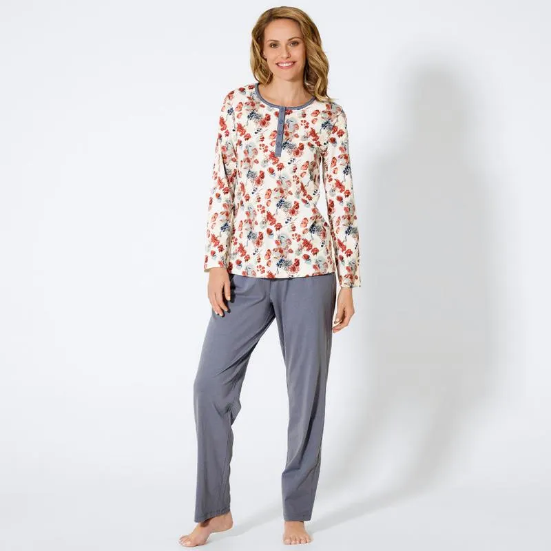 Damen-Schlafanzug mit Knopfleiste, 2-teilig