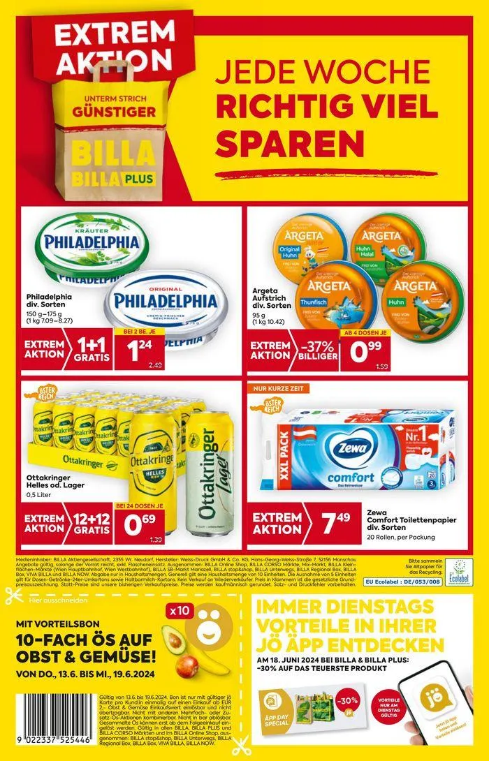 Billa flugblatt von 13. Juni bis 27. Juni 2024 - Flugblätt seite 16