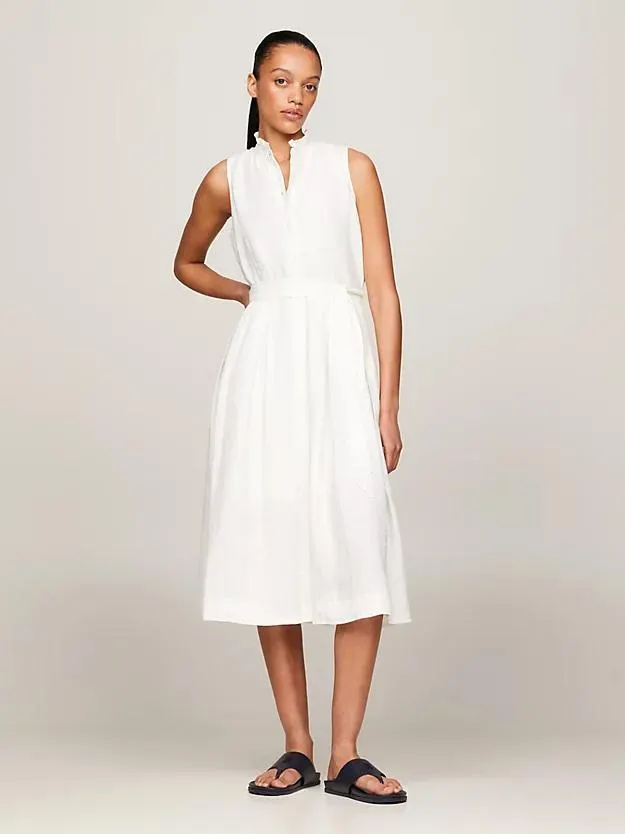 Ärmelloses Maxi-Hemdkleid aus Leinen