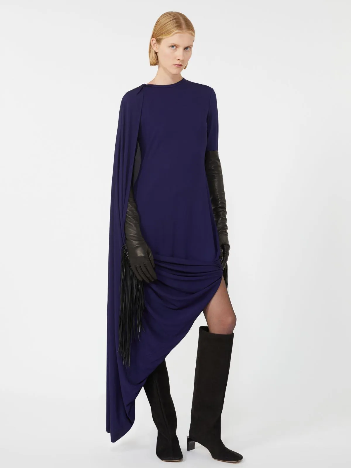 Drapiertes, asymmetrisches Kleid - Dunkel violett