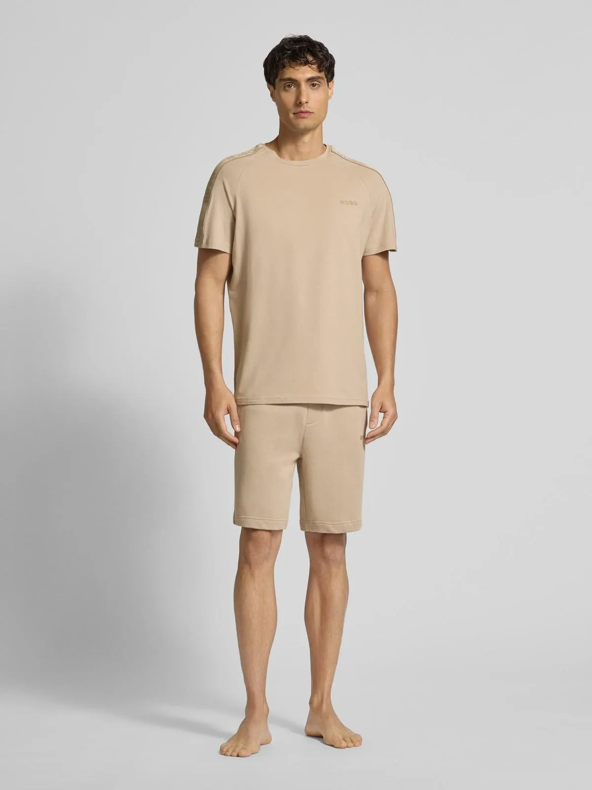 T-Shirt mit Label-Stitching Modell 'LIAM' in beige