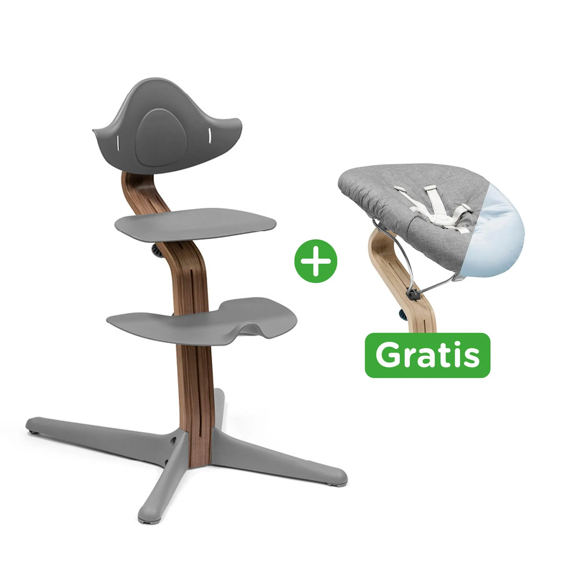 Set Nomi® Hochstuhl Walnut Grey mit Newborn Set Grey Grey/Blue