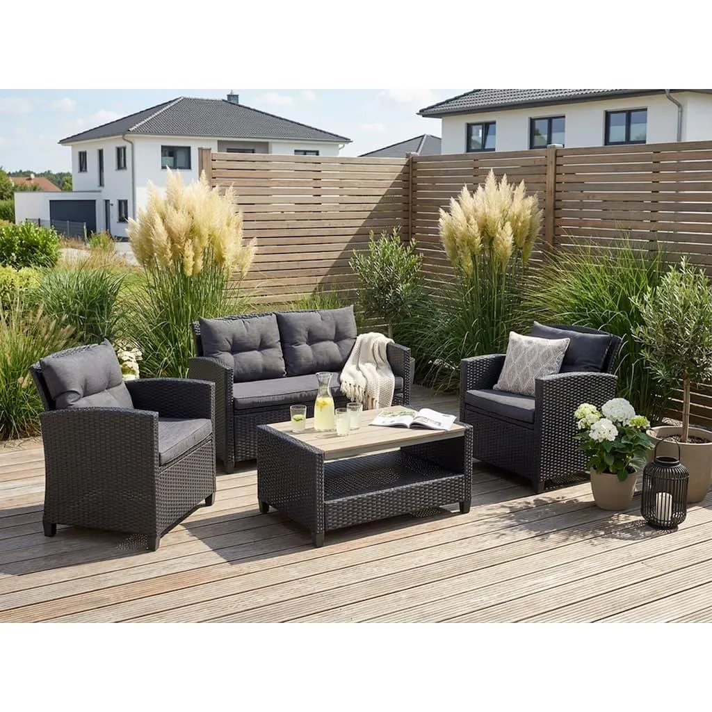 KONIFERA Gartenlounge-Set »St. Tropez« Set, 1x2er Sofa, 2x Sessel,1x Tisch 90x55x42,5cm, inkl. Auflagen, 11 Stk. tlg. Polyrattan, Stahl, Ablage unter dem Tisch, Balkonset, Loungeset