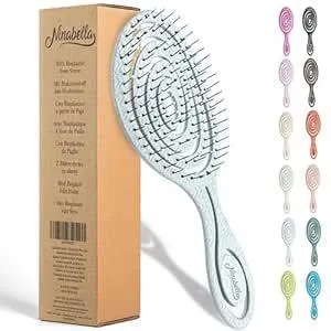 Ninabella Bio Haarbürste ohne Ziepen für Damen, Herren & Kinder - Entwirrbürste auch für Locken & Lange Haare - Einzigartige Profi Detangler-Bürste mit Spiralfeder - Blau