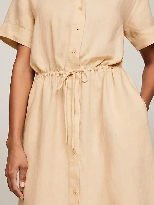 Relaxed Fit Kurzarm-Hemdkleid aus Leinen