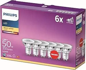 Philips LED Classic GU10 Lampen 6-er Pack (50 W), Reflektor LED Spots mit warmweißem Licht, energiesparende Lampen mit langer Nutzlebensdauer, Warmweiß