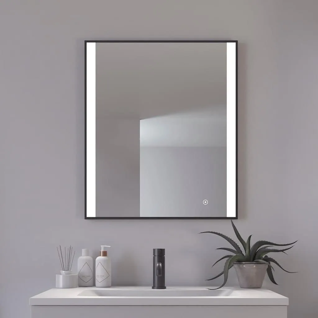 Loevschall Badspiegel »Libra Quadratisch, Badzimmerspiegel mit LED Beleuchtung« Touchpanel für Lichtsteuerung, Dimmbar Spiegel, Dänisches Design