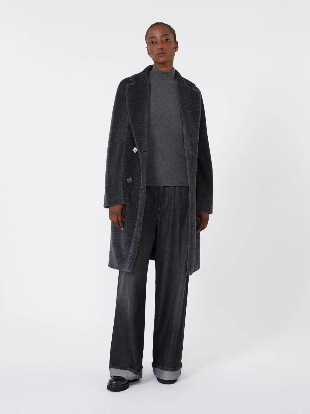 Midi-Mantel aus Wolle und Alpaka - Mittelgrau