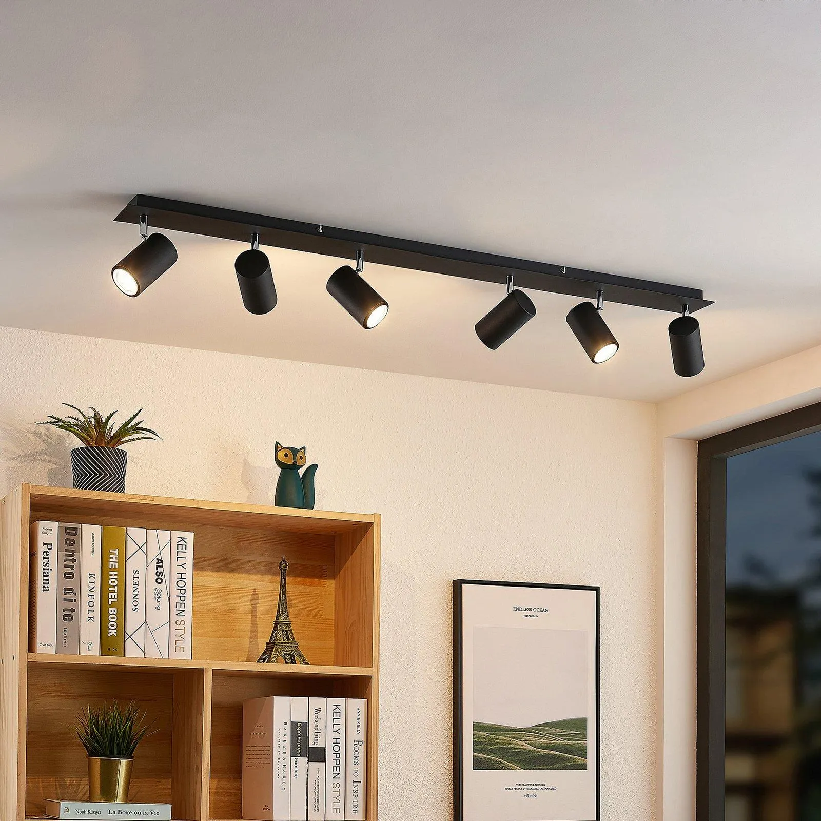 Lindby Deckenstrahler Joffrey, 116 cm, schwarz, 6-flg., GU10