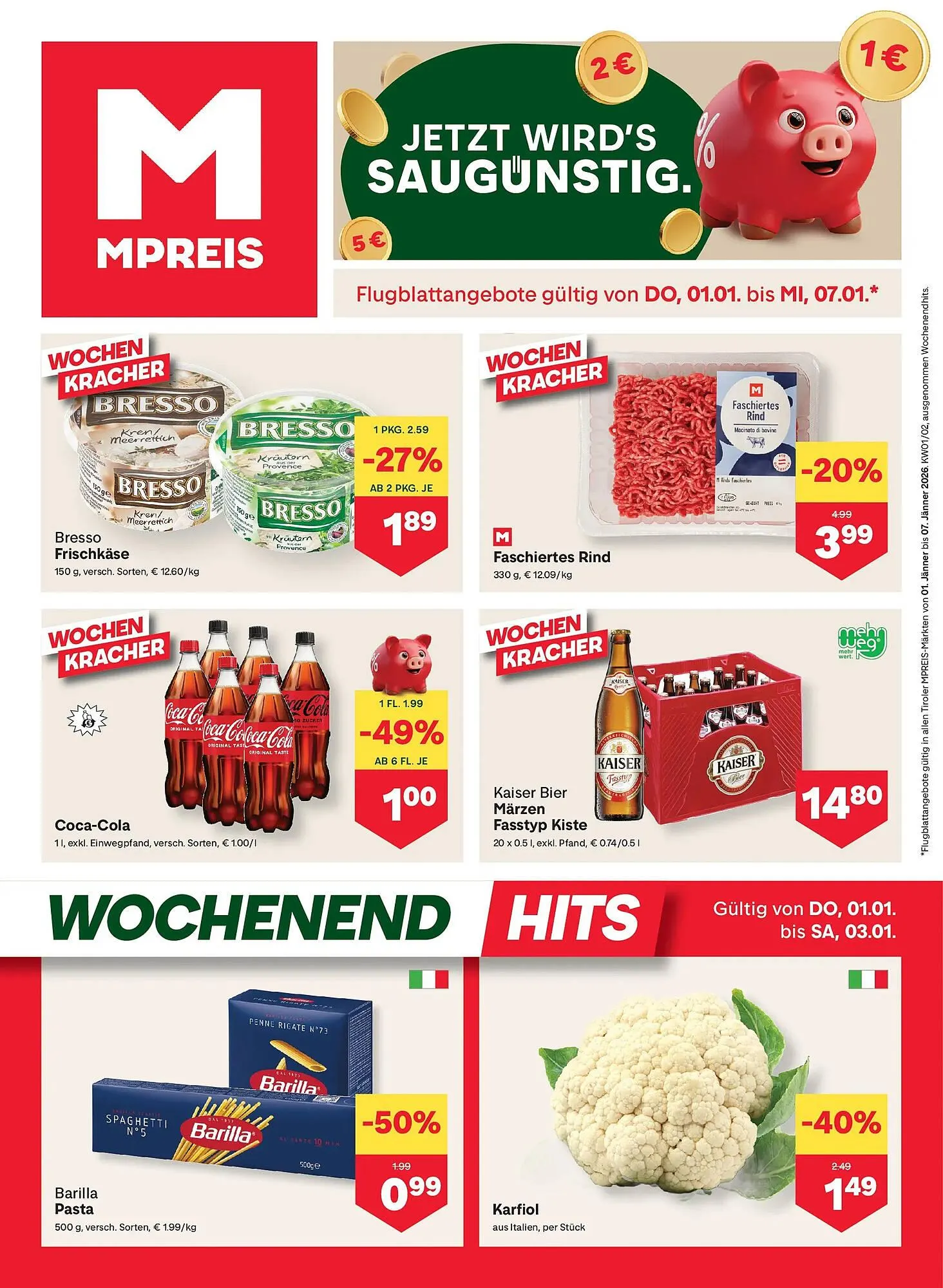 MPreis Flugblatt von 1. Jänner bis 7. Jänner 2026 - Flugblätt seite  1