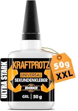 Sekundenkleber extra stark Gel 50 g – XXL Superkleber für Holz, Metall, Kunststoff, Glas – tropffrei, hitze- & wasserfest – für Reparaturen in Haushalt, Werkstatt, Auto, DIY & Modellbau – KRAFTPROTZ