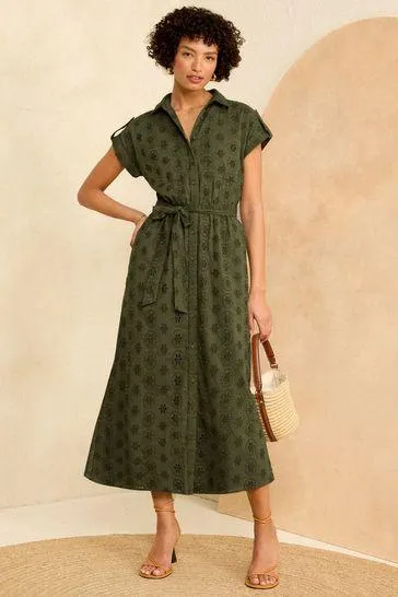 Love & Roses Kleid Ärmel zum Aufkrempeln mit Gürtel