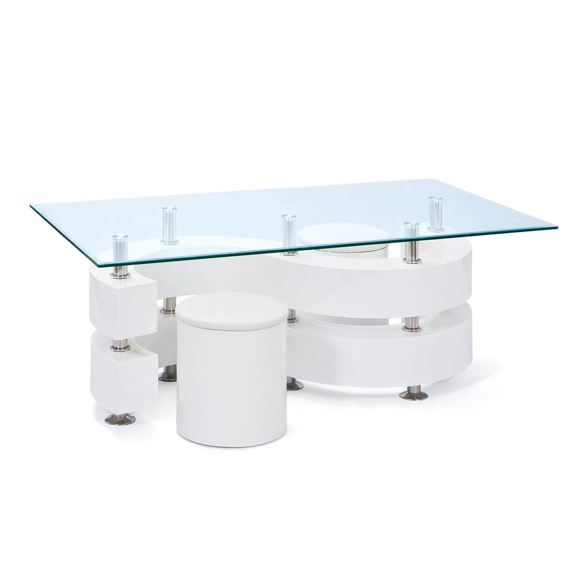 Inter Link Couchtisch Saphira weiß inkl 2 Hocker 130 x 46 x 70 cm