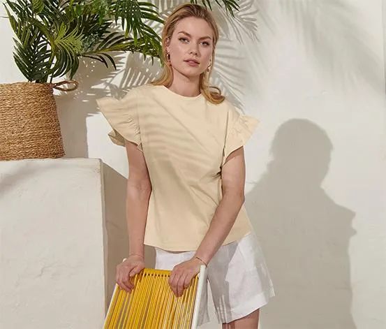 Shirt mit Volant, sandfarben