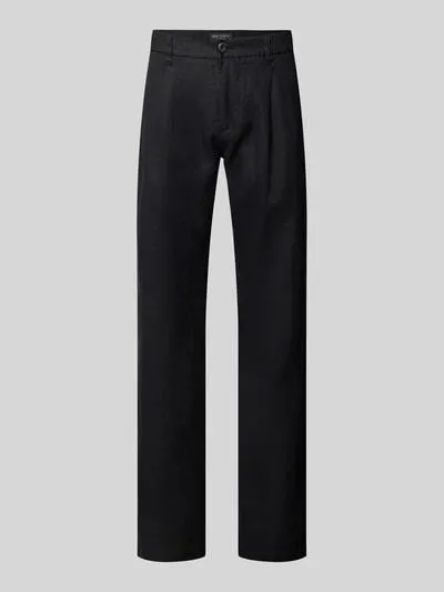 Tapered Fit Leinenhose mit Bundfalten Modell 'Osby' in black