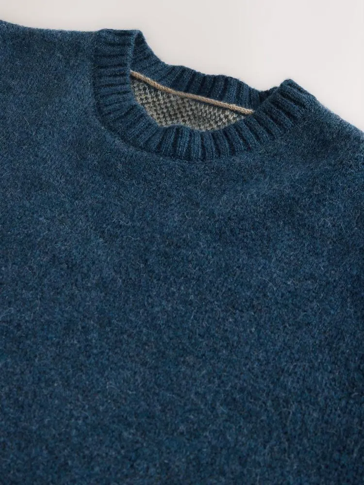 Marineblau/blau - Relaxed Fit Knitted Mountain Landscape Crew Neck Jumper