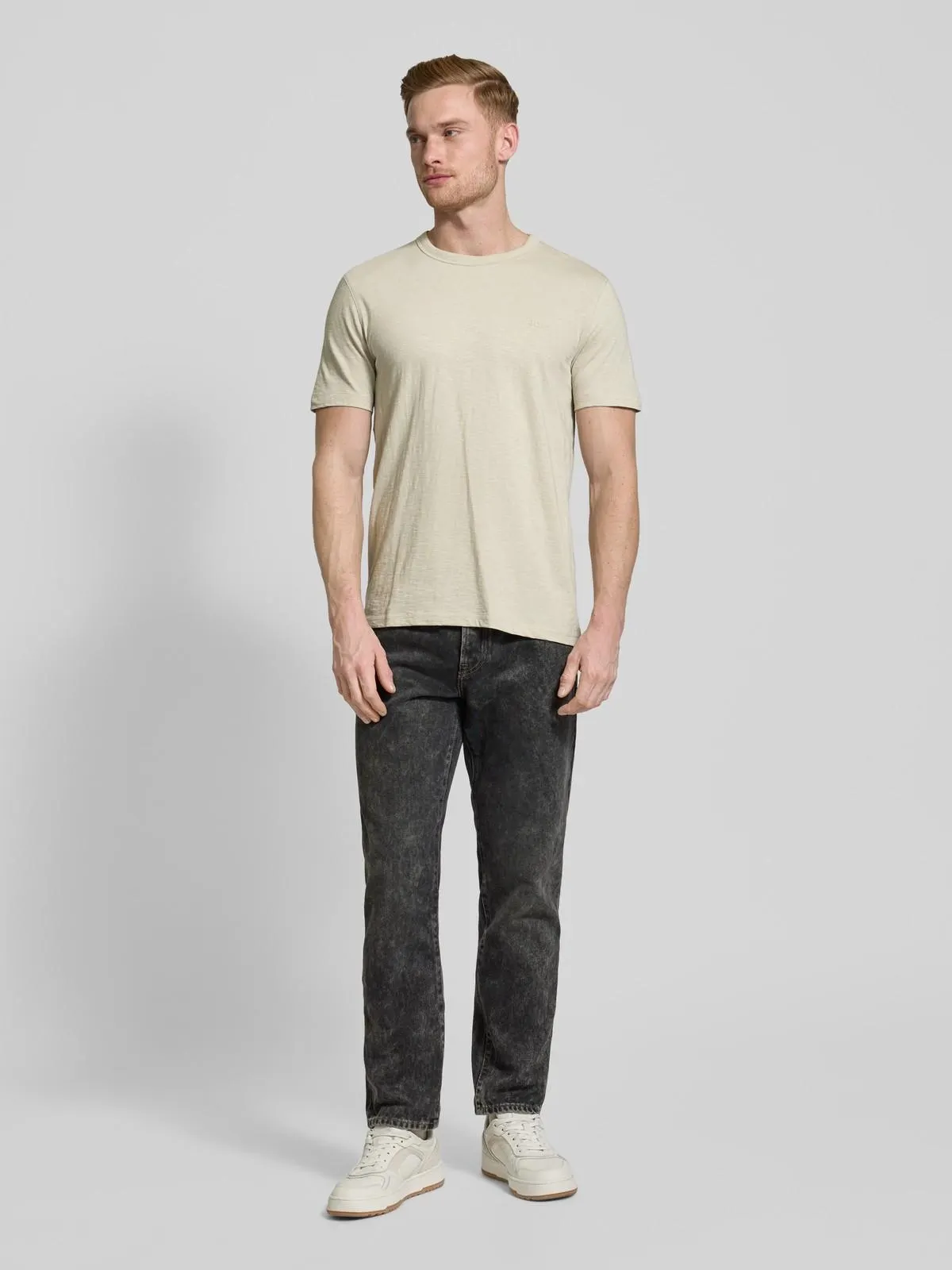 T-Shirt mit Label-Print Modell 'Tegood' in beige