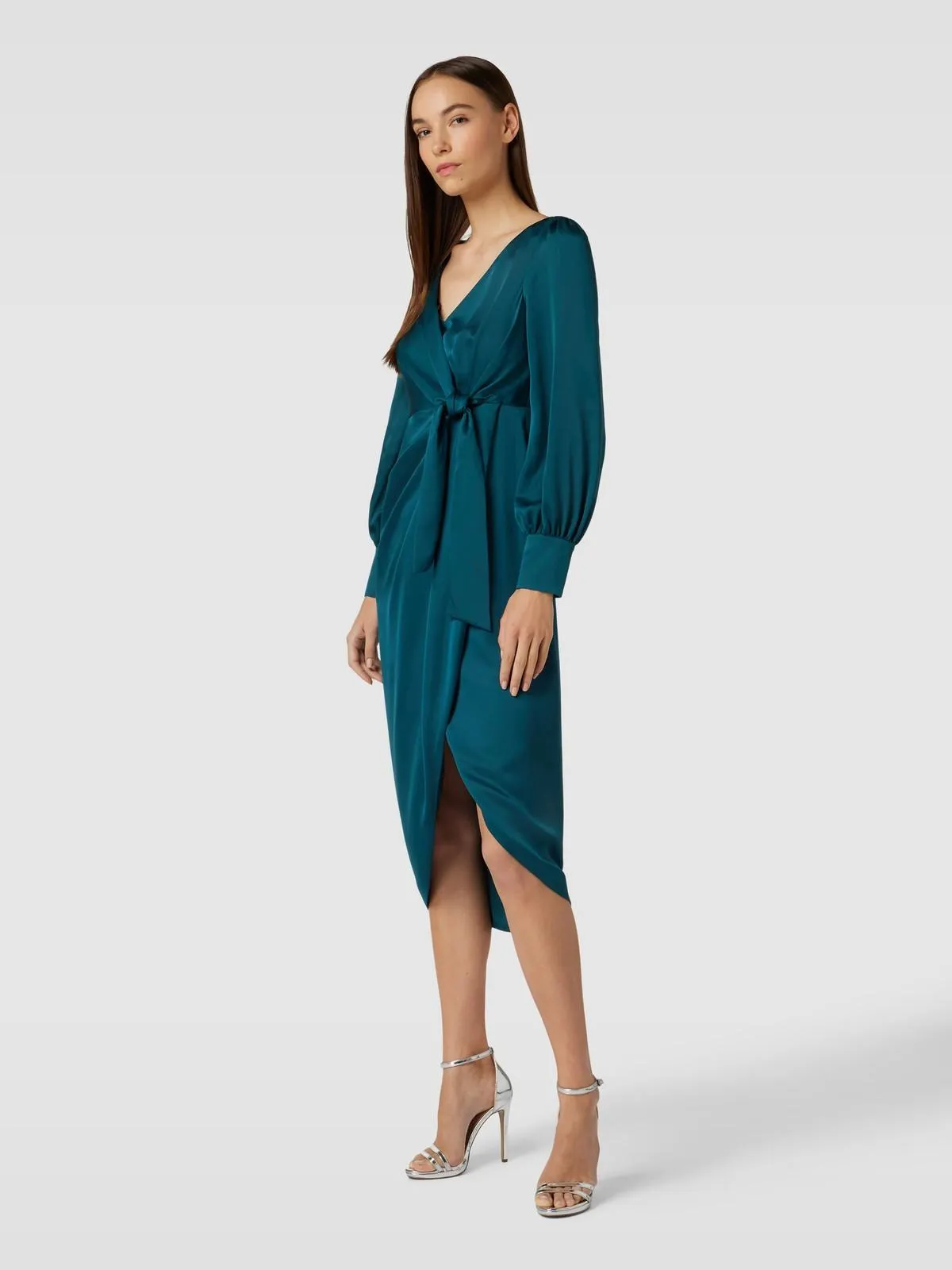 Cocktailkleid in Wickel-Optik in dunkelgruen melange