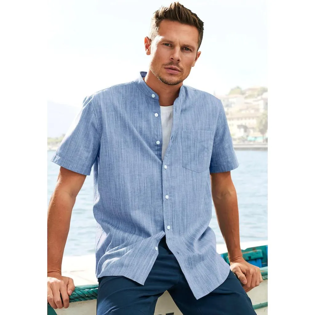 H.I.S Kurzarmhemd, Regular Fit, Stehkragenhemd mit Brusttasche, reine Baumwolle