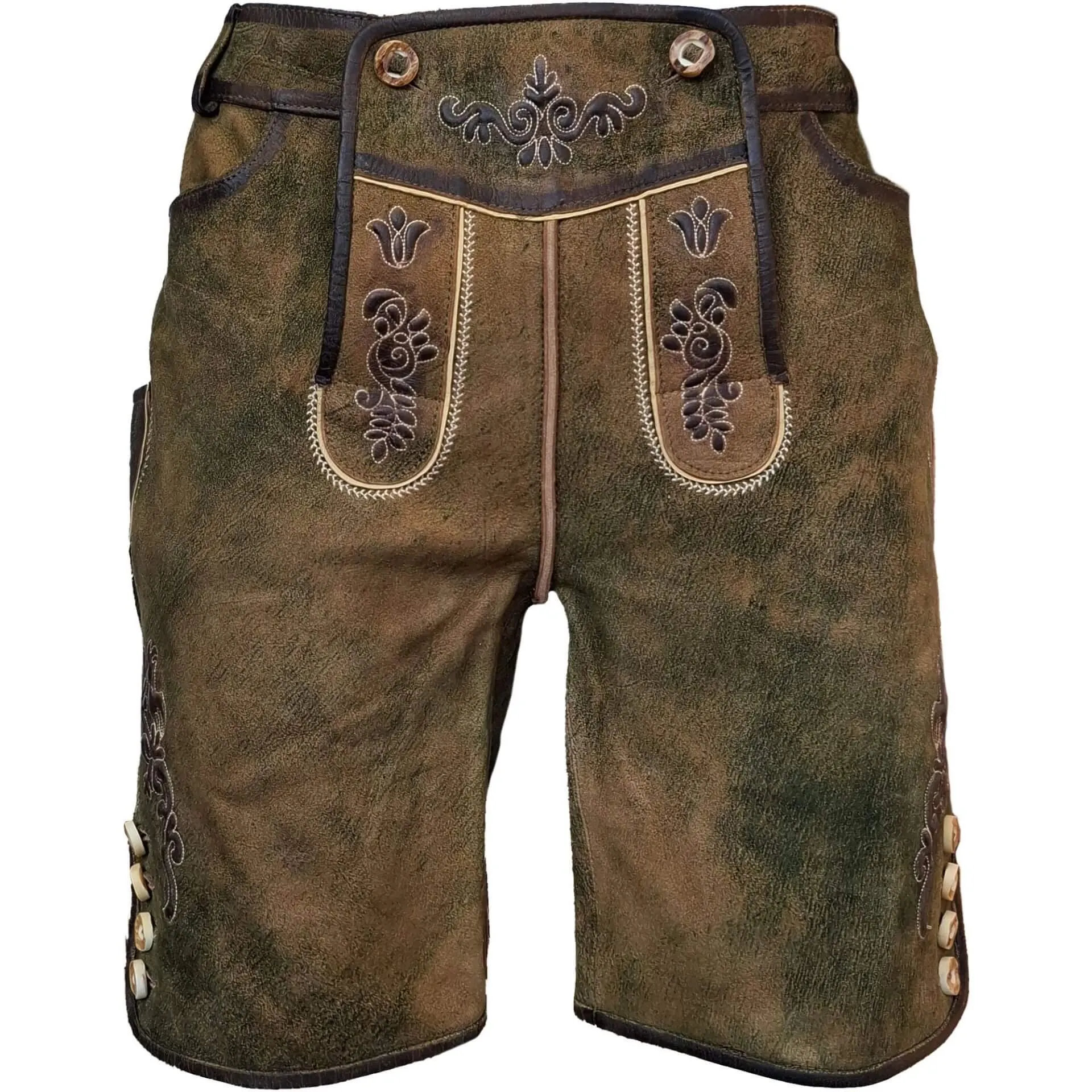 Herren Lederhose "Erich", Braun - Moosgrün