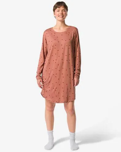 damesnachthemd micro hartjes middenbruin