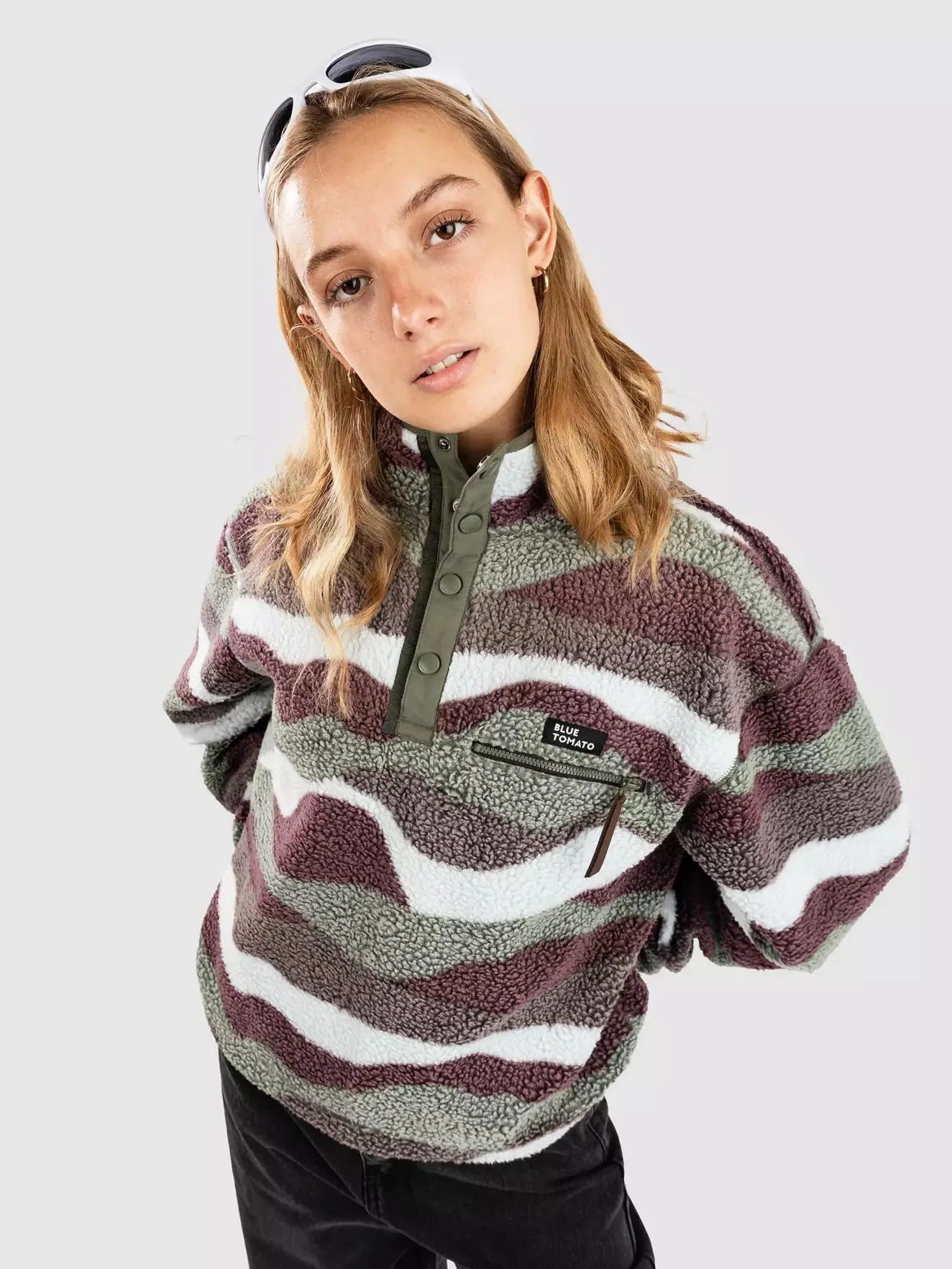 Wavy Polar Teddy Half-Zip Fleece Pullover