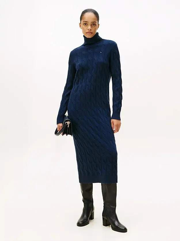 Zopfstrick-Midikleid aus softer Wolle