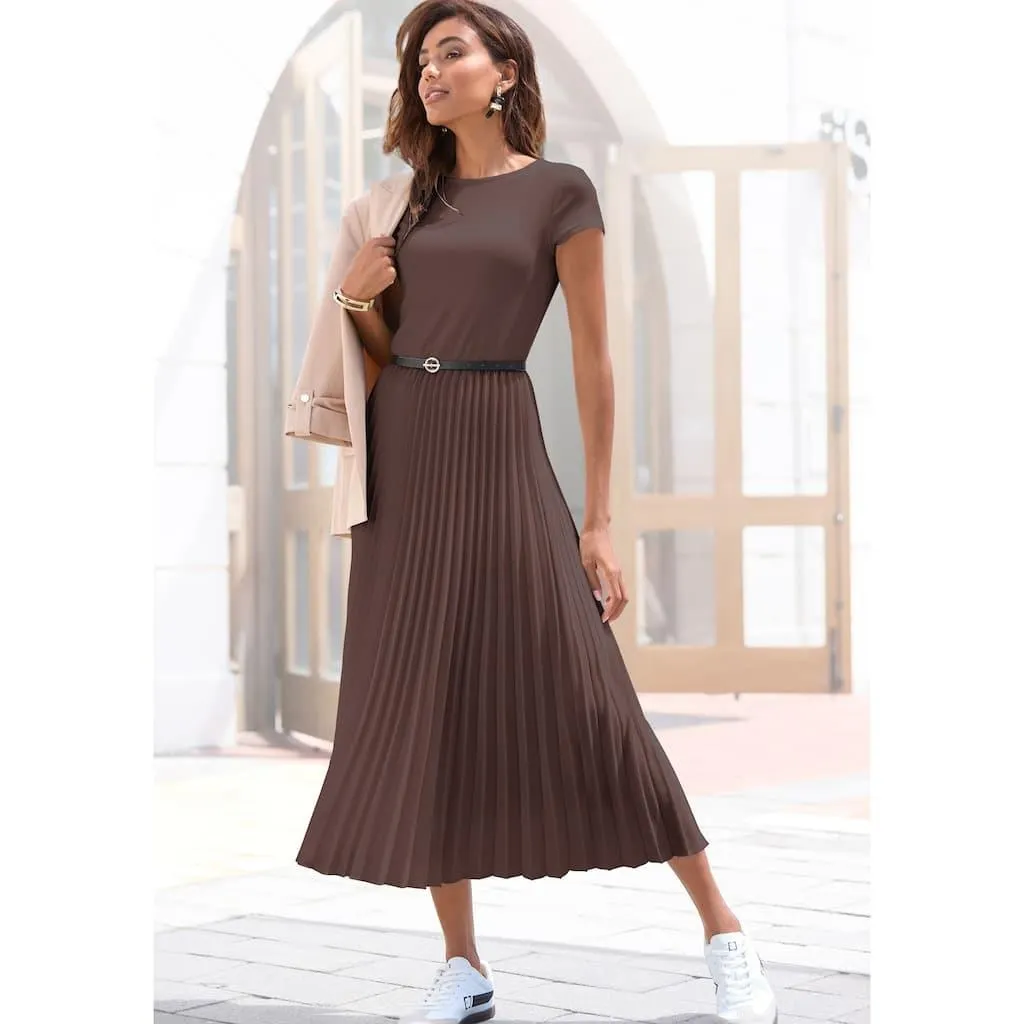 LASCANA Midikleid mit Plisseerockteil, Basic, modisch
