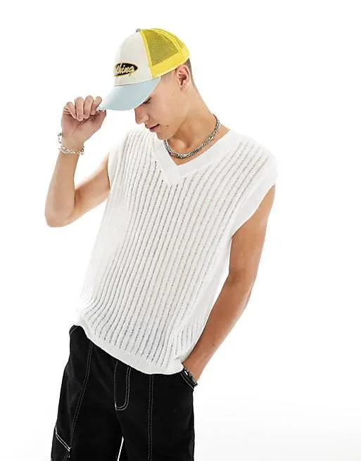 ASOS DESIGN relaxed knitted laddered tank in white