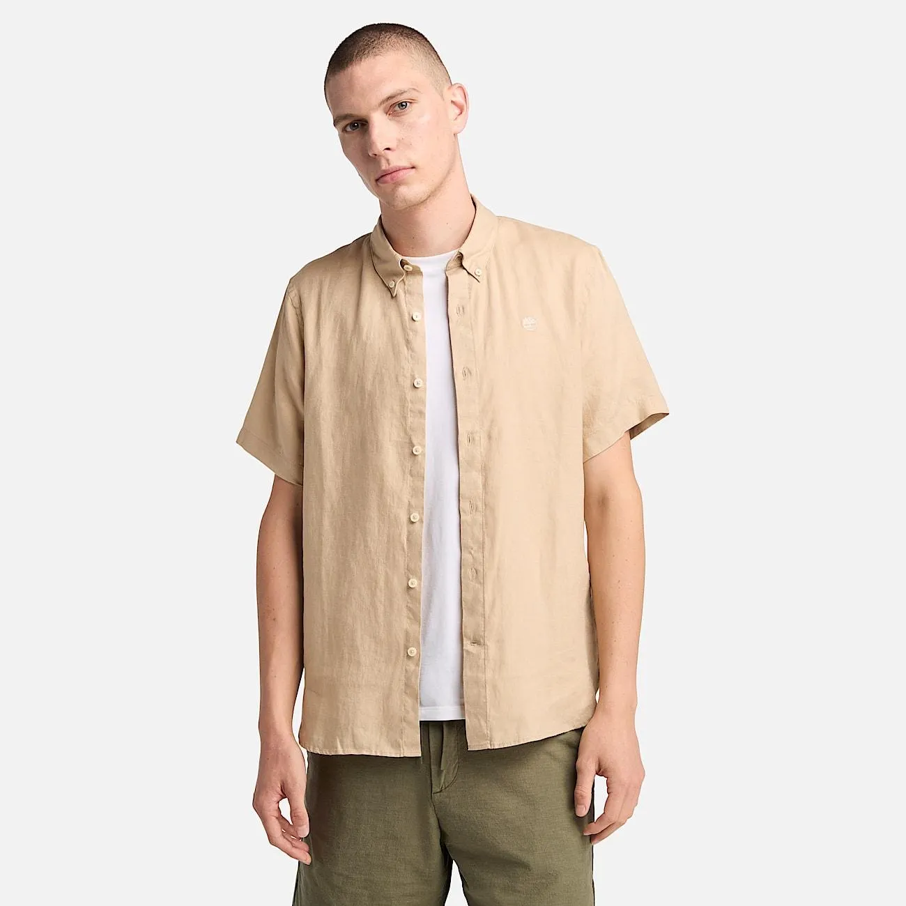 Mill Brook Kurzärmeliges Leinenhemd für Herren in Beige
