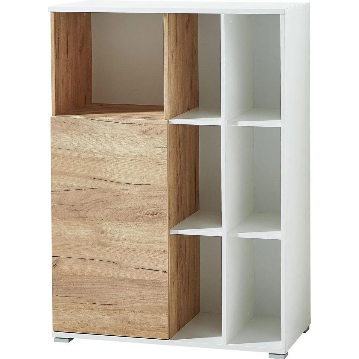 Aktenschrank Lionel mit offenen Fächern und Push-to-open Technik 85 x 120 x 40 cm weiß/Navarra-Eiche-Nachbildung
